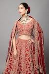 Shop_mehar_Red Raw Silk Hand Embroidered Zardozi Leaf Bridal Lehenga Set _Online_at_Aza_Fashions