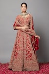 mehar_Red Raw Silk Hand Embroidered Zardozi Leaf Bridal Lehenga Set _at_Aza_Fashions