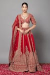 Buy_mehar_Red Raw Silk Hand Embroidered Zardozi V Neck Bridal Lehenga Blouse Set _at_Aza_Fashions