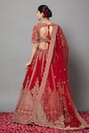 mehar_Red Raw Silk Hand Embroidered Zardozi V Neck Bridal Lehenga Blouse Set _Online_at_Aza_Fashions