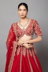 Shop_mehar_Red Raw Silk Hand Embroidered Zardozi V Neck Bridal Lehenga Blouse Set _Online_at_Aza_Fashions