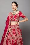 mehar_Magenta Raw Silk Hand Embroidered Zardozi Peacock Motif Bridal Lehenga Set _at_Aza_Fashions