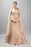 Buy_mehar_Beige Soft Net Hand Embroidered Sequin Round Floral Lehenga Blouse Set _at_Aza_Fashions