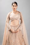 mehar_Beige Soft Net Hand Embroidered Sequin Round Floral Lehenga Blouse Set _at_Aza_Fashions