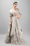 Buy_mehar_Grey Raw Silk Hand Embroidered Resham Scoop Lehenga Set _at_Aza_Fashions