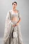 mehar_Grey Raw Silk Hand Embroidered Resham Scoop Lehenga Set _at_Aza_Fashions