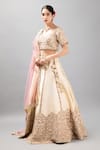 Buy_mehar_Cream Raw Silk Hand Embroidered Zardozi V Neck Floral Lehenga Set _at_Aza_Fashions