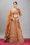 Buy_mehar_Orange Raw Silk Hand Embroidered Gota Patti Leaf Lehenga Set _at_Aza_Fashions