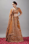 Buy_mehar_Orange Raw Silk Hand Embroidered Gota Patti Leaf Lehenga Set _Online_at_Aza_Fashions