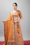 Shop_mehar_Orange Raw Silk Hand Embroidered Gota Patti Leaf Lehenga Set _Online_at_Aza_Fashions