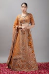 mehar_Orange Raw Silk Hand Embroidered Gota Patti Leaf Lehenga Set _at_Aza_Fashions