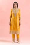 Samyukta Singhania_Yellow Kurta Dupion Silk Embroidered Dori Round Pant Set _Online_at_Aza_Fashions