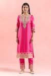 Samyukta Singhania_Fuchsia Kurta Dupion Silk Embroidered Dori Round Pant Set _Online_at_Aza_Fashions