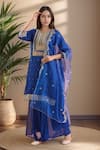 Buy_Samyukta Singhania_Blue Kurta And Palazzo Georgette Embroidered Gota Notched & Dori Work Set _at_Aza_Fashions