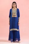 Samyukta Singhania_Blue Kurta And Palazzo Georgette Embroidered Gota Notched & Dori Work Set _Online_at_Aza_Fashions