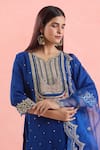 Samyukta Singhania_Blue Kurta And Palazzo Georgette Embroidered Gota Notched & Dori Work Set _at_Aza_Fashions