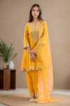 Buy_Samyukta Singhania_Yellow Anarkali And Pant Georgette Embroidered Gota Notched Short Set _at_Aza_Fashions