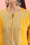 Samyukta Singhania_Yellow Anarkali And Pant Georgette Embroidered Gota Notched Short Set _Online_at_Aza_Fashions