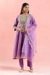 Samyukta Singhania_Purple Anarkali And Dupatta Organza Embroidered Gota Round Set _at_Aza_Fashions