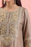 Samyukta Singhania_Brown Kurta Dupion Silk Embroidered Gota Patti Round Set _at_Aza_Fashions