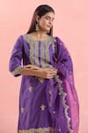 Samyukta Singhania_Purple Kurta Chanderi Silk Embroidered Gota Round Sharara Set _at_Aza_Fashions