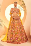 Aneesh Agarwaal_Yellow Organza Embroidery Sequins Phool And Cutdana Bridal Lehenga Set _at_Aza_Fashions