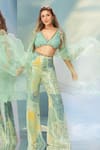 Buy_Awigna_Green Organza Embroidery V Neck Asteria Enchanted Garden Cape Pant Set _at_Aza_Fashions