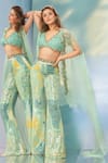 Shop_Awigna_Green Organza Embroidery V Neck Asteria Enchanted Garden Cape Pant Set _Online_at_Aza_Fashions