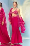 Buy_Aariyana Couture_Pink Cape Silk Organza Hand Embroidery Floral Bustier V Neck And Sharara Set _Online_at_Aza_Fashions