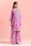 Samyukta Singhania_Pink Kurta Chanderi Silk Embroidered Gota Round Dori Set _Online_at_Aza_Fashions