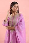 Samyukta Singhania_Pink Kurta Chanderi Silk Embroidered Gota Round Dori Set _at_Aza_Fashions