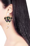 Buy_ORNAMAAS_Gold Plated Cubic Zirconia Embellished Royal Crest Drop Earrings _at_Aza_Fashions