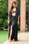 Buy_Ohaila Khan_Black Satin Embellished Tassel Cape Open Sanaz Border Skirt Set _at_Aza_Fashions