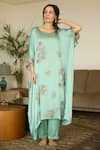 Buy_Sarang Kaur_Blue Kurta Satin Georgette Hand Embroidery Sequin Aarohi Kaftan With Pant _at_Aza_Fashions