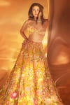 Buy_Aneesh Agarwaal_Yellow Organza Embroidery Sequins Phool And Cutdana Bridal Lehenga Set _at_Aza_Fashions