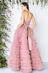 Shop_Shivani Awasty_Pink Net Corset Ruffle Gown _at_Aza_Fashions