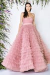 Buy_Shivani Awasty_Pink Net Corset Ruffle Gown _at_Aza_Fashions