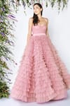 Shivani Awasty_Pink Net Corset Ruffle Gown _Online_at_Aza_Fashions