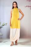 Buy_Samyukta Singhania_Yellow Crepe Hand Embroidered Sequin High Placement Tunic With Draped Skirt _at_Aza_Fashions