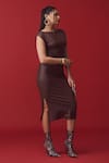 Shop_Label Frow_Brown Lycra Plain Boat Neck Alex Midi Dress _Online_at_Aza_Fashions