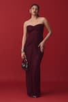 Buy_Label Frow_Maroon Embroidery Floral Sweetheart Neck Azula Strapless Gown _at_Aza_Fashions