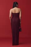 Label Frow_Maroon Embroidery Floral Sweetheart Neck Azula Strapless Gown _Online_at_Aza_Fashions