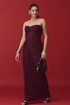 Label Frow_Maroon Embroidery Floral Sweetheart Neck Azula Strapless Gown _at_Aza_Fashions