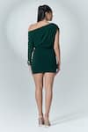 Shop_Label Frow_Green Lycra Plain Asymmetric Neck Donna Mini Draped Dress _at_Aza_Fashions