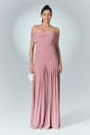 Buy_Label Frow_Pink Matte Lycra Plain Straight Neck Pia Off Shoulder Gown _at_Aza_Fashions