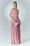 Buy_Label Frow_Pink Matte Lycra Plain Straight Neck Pia Off Shoulder Gown _Online_at_Aza_Fashions