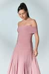 Shop_Label Frow_Pink Matte Lycra Plain Straight Neck Pia Off Shoulder Gown _Online_at_Aza_Fashions