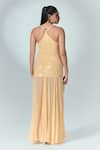 Label Frow_Yellow Sequins Viscose Embellished Scoop Neck Meloni Gown _Online_at_Aza_Fashions