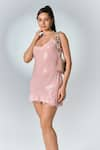 Shop_Label Frow_Pink Sequins Viscose Embellished V Neck Sugar Mini Dress _Online_at_Aza_Fashions