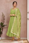 Buy_Samyukta Singhania_Green Faux Georgette Lining Cotton Bloom Tiered Anarkali With Dupatta _at_Aza_Fashions